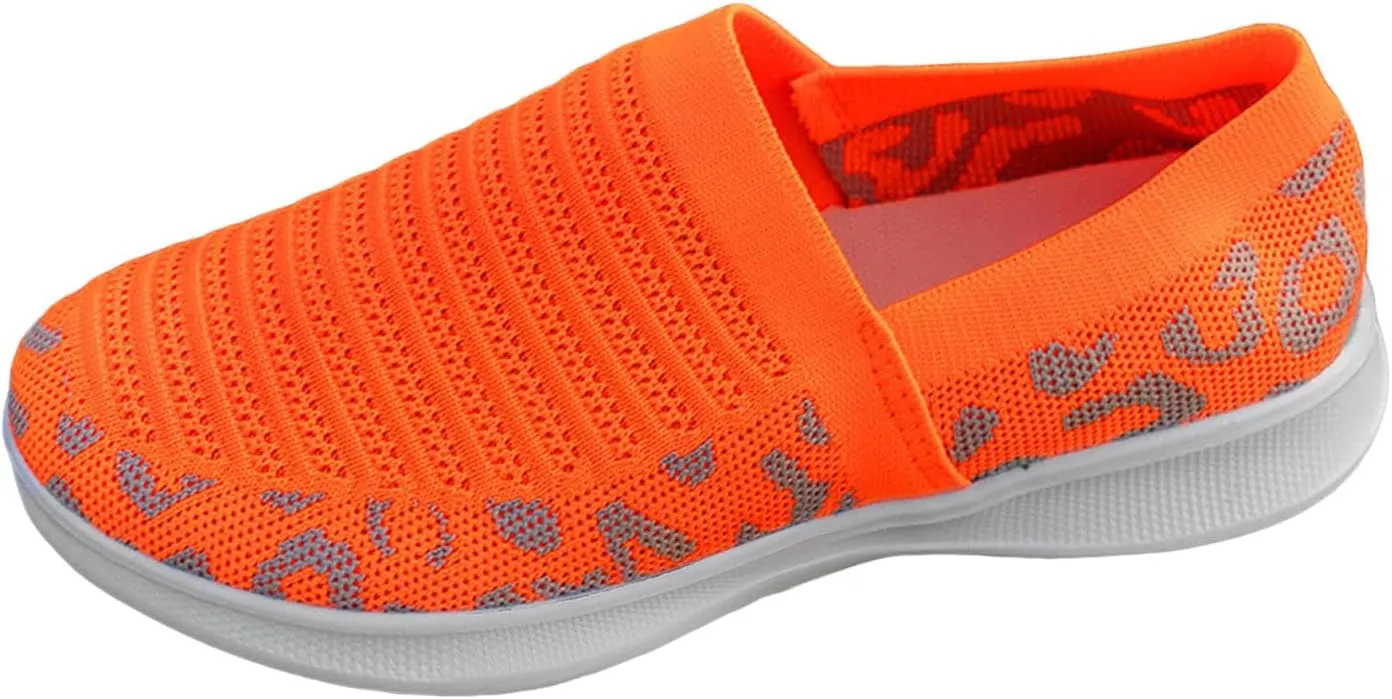 Ladies Fashion Leopard Print Color Block Breathable Mesh Knitted Flat Bottomed Casual Sports Shoes Sneaker Women Shoes