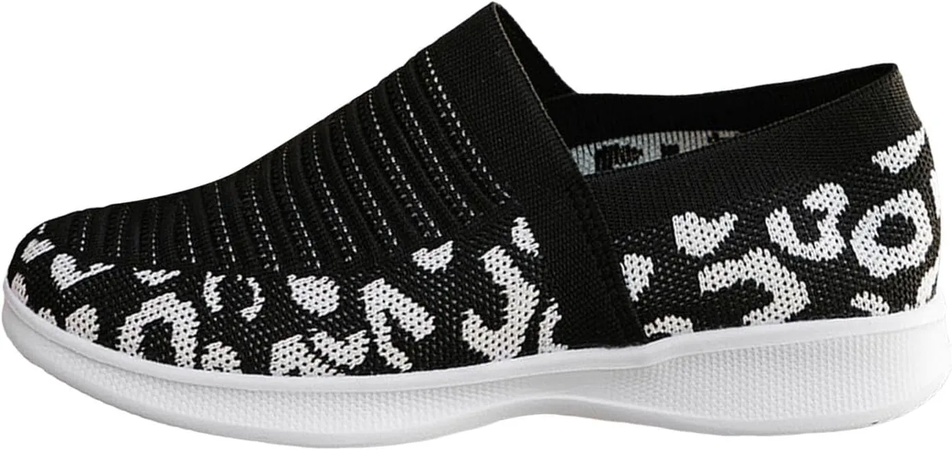 Ladies Fashion Leopard Print Color Block Breathable Mesh Knitted Flat Bottomed Casual Sports Shoes Sneaker Women Shoes