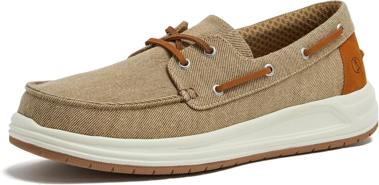 Lands' End Canvas Boat Shoes Men, Deck Shoes Mens Boat Shoes Slip Ons - Navy Blue, Tan Brown or Grey Mens Casual Shoes, Size 8-13