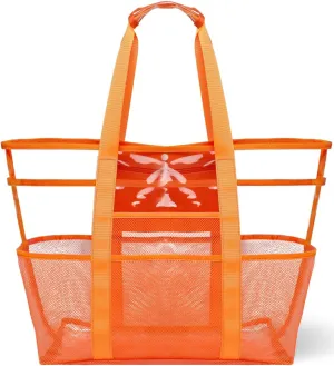 Large Mesh Beach Tote Bag: Travel Handbag Waterproof Sandproof for Pool Vacation Camping Cruise Bag Essentials Gifts (Orange, X-Large)