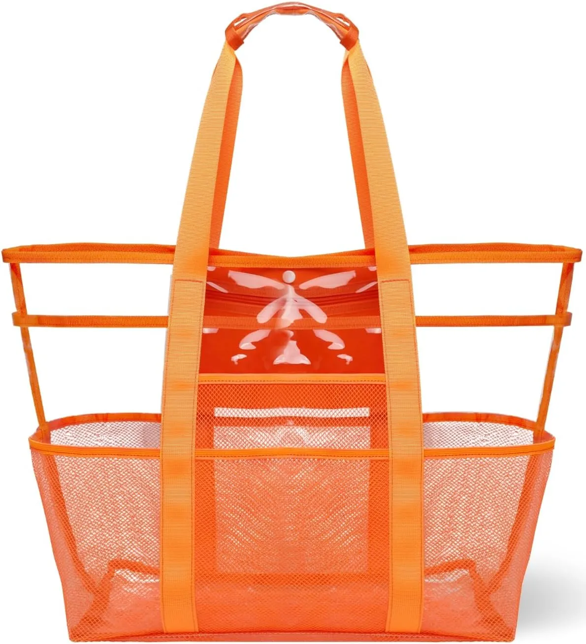 Large Mesh Beach Tote Bag: Travel Handbag Waterproof Sandproof for Pool Vacation Camping Cruise Bag Essentials Gifts (Orange, X-Large)