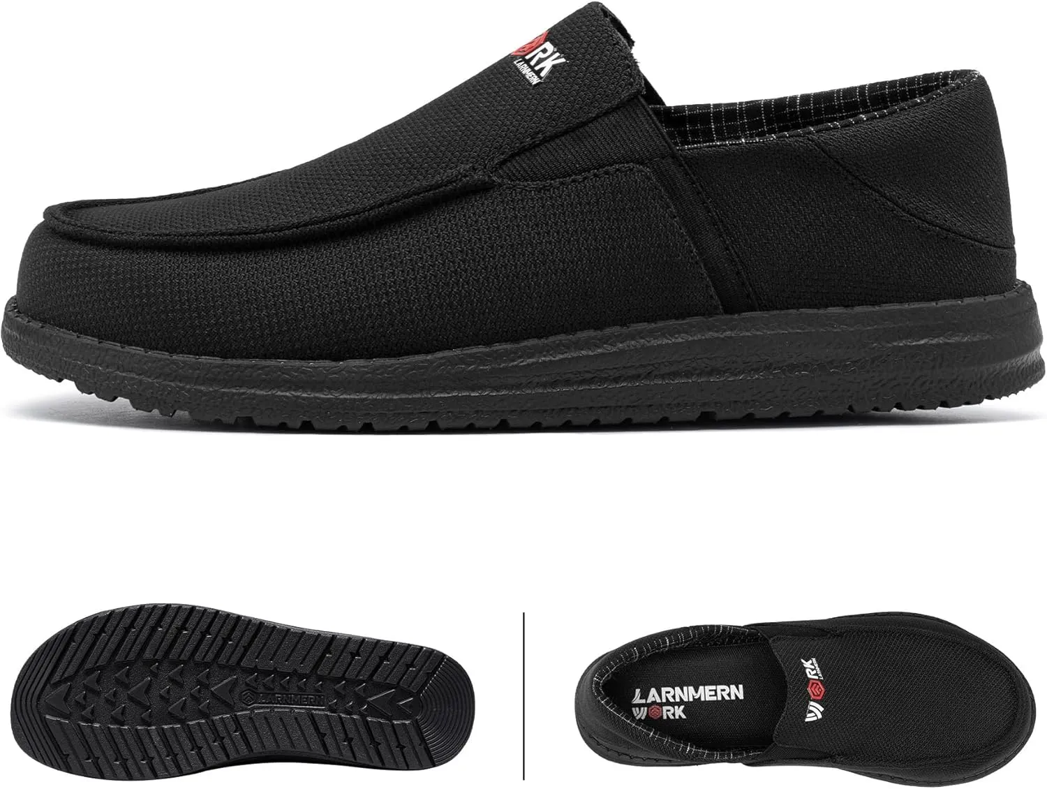 LARNMERN Steel Toe Slip On Work Shoes Mens Safety Sneakers Walking Shoe Lightweight Steel Toe Loafers