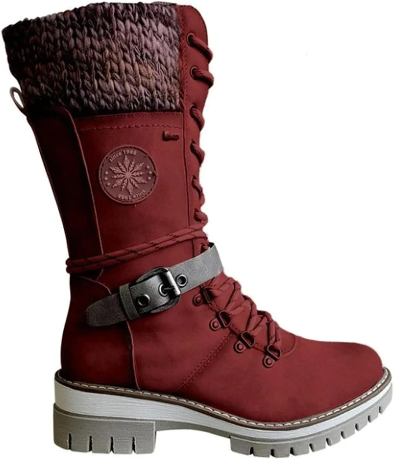 Lausiuoe Boots For Women Low Heel Mid Calf Pull On Winter Boots Side Zip Slouchy Western Cowboy Booties Non Slip Outdoor Shoes