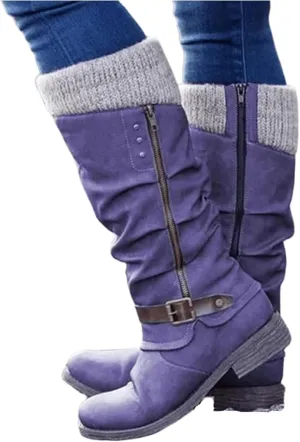 Lausiuoe Boots For Women Low Heel Mid Calf Winter Boots Side Zip Western Platform Hiking Booties Warm Non Slip Outdoor Shoes