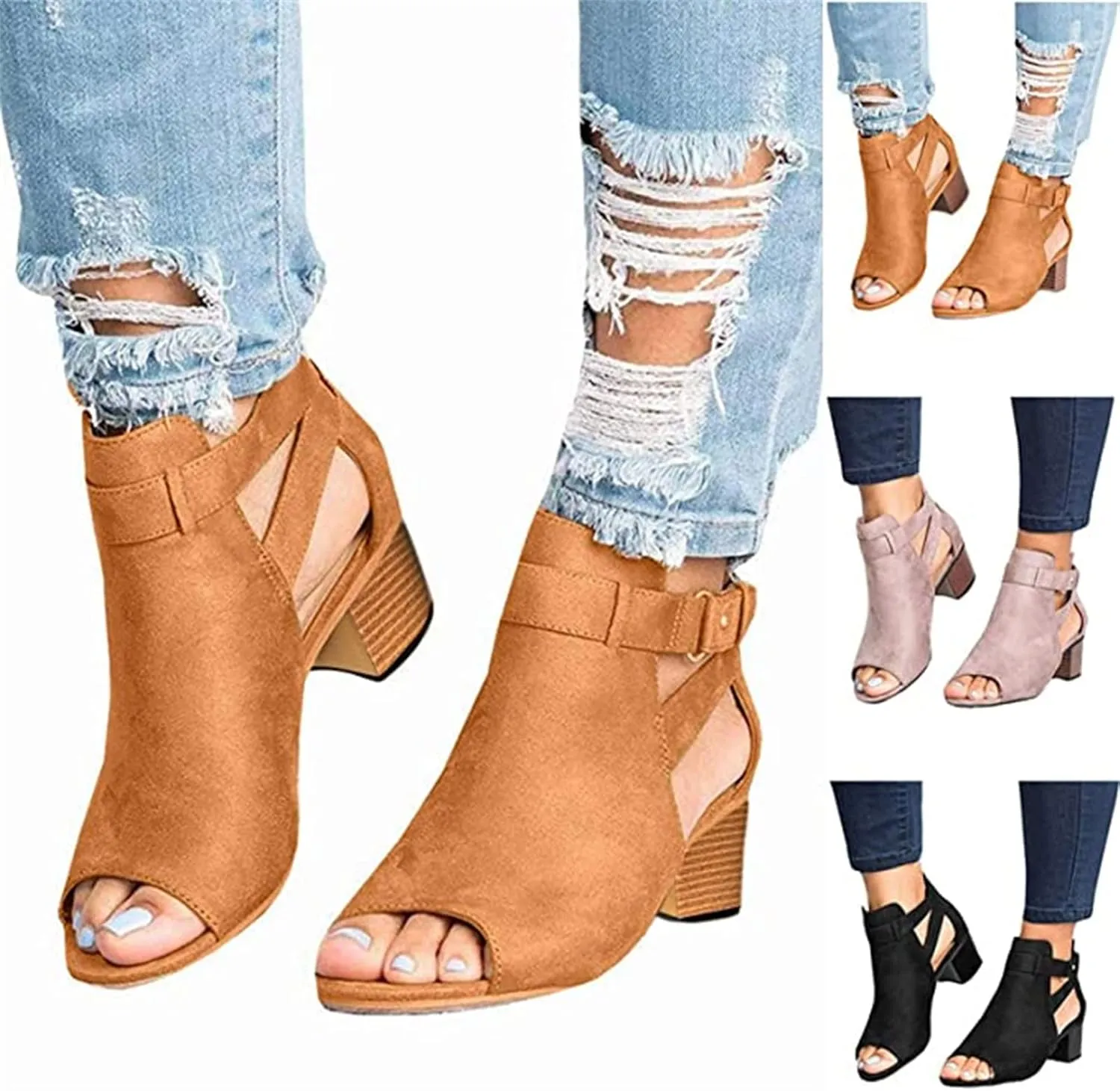 Lausiuoe Chunky Heels For Women Sexy Pumps Party Ankle Strap Casual Dressy Summer Open Toe High Heel Strappy Sandal