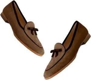 LEHOOR Women Comfy Flat Bow Loafers Suede Round Closed Toe Slip On Penny Loafer Comfortable Ballet Flats Bow-tie Office Work Flat Shoes Ladies Daily Club Driver Ballerina Flats Spring Cute 4-11 M US