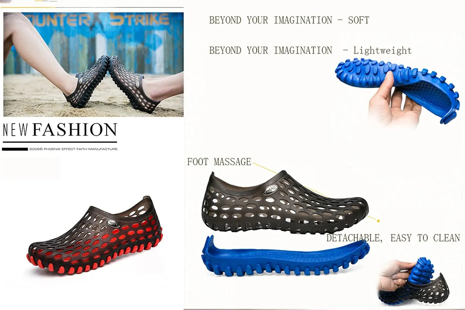LIBINXIF Women's Men's Mesh Breathable Quick-Drying Beach Slippers Anti-Slip Garden Clogs Mules Shoes Shower Shoes Water Walking Shoes