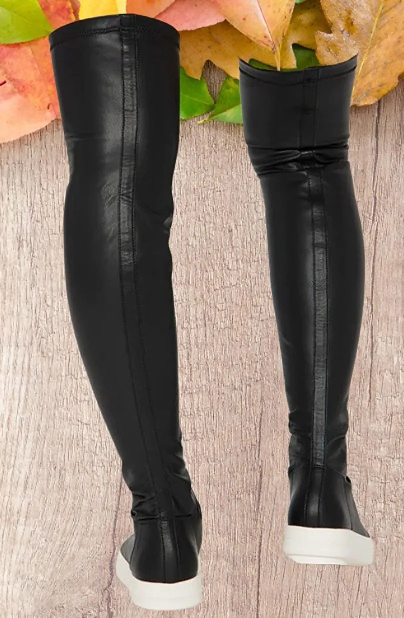 Liliana Women Thigh High Boots Flat Over The Knee Round Toe Tall Boots WANNABE-1