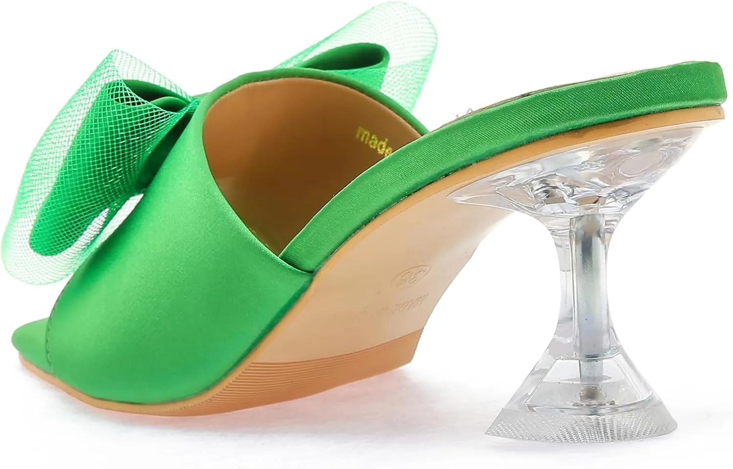 LIURUIJIA Women's Bow Heels Mules Sandals Square Toe Slip On Low Kitten Heels Wedding Bridal Dress Shoes