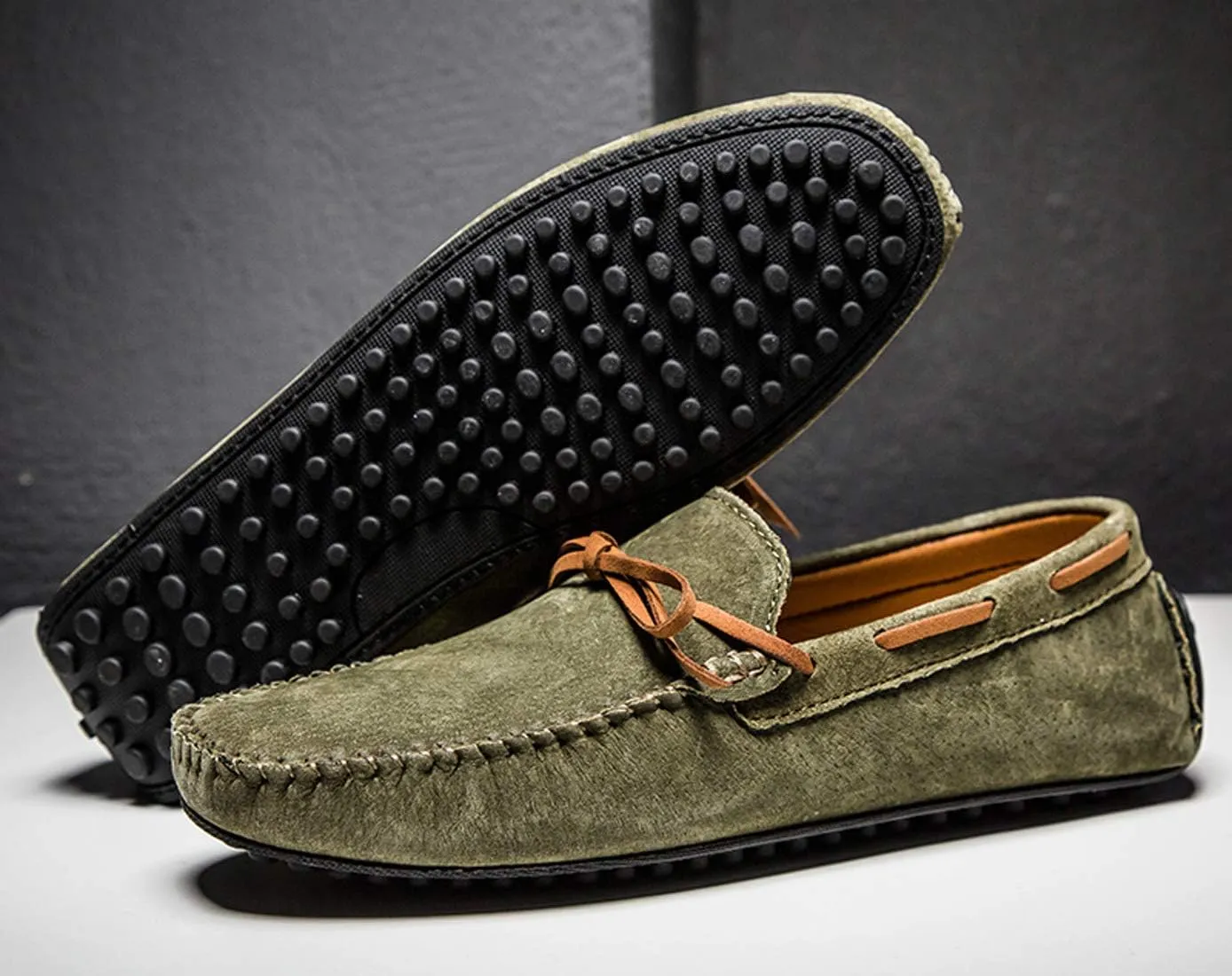 Loafers for Men Casual Moccasins Fashion Suede Lace Slip-on Dress Boat Driving Shoes