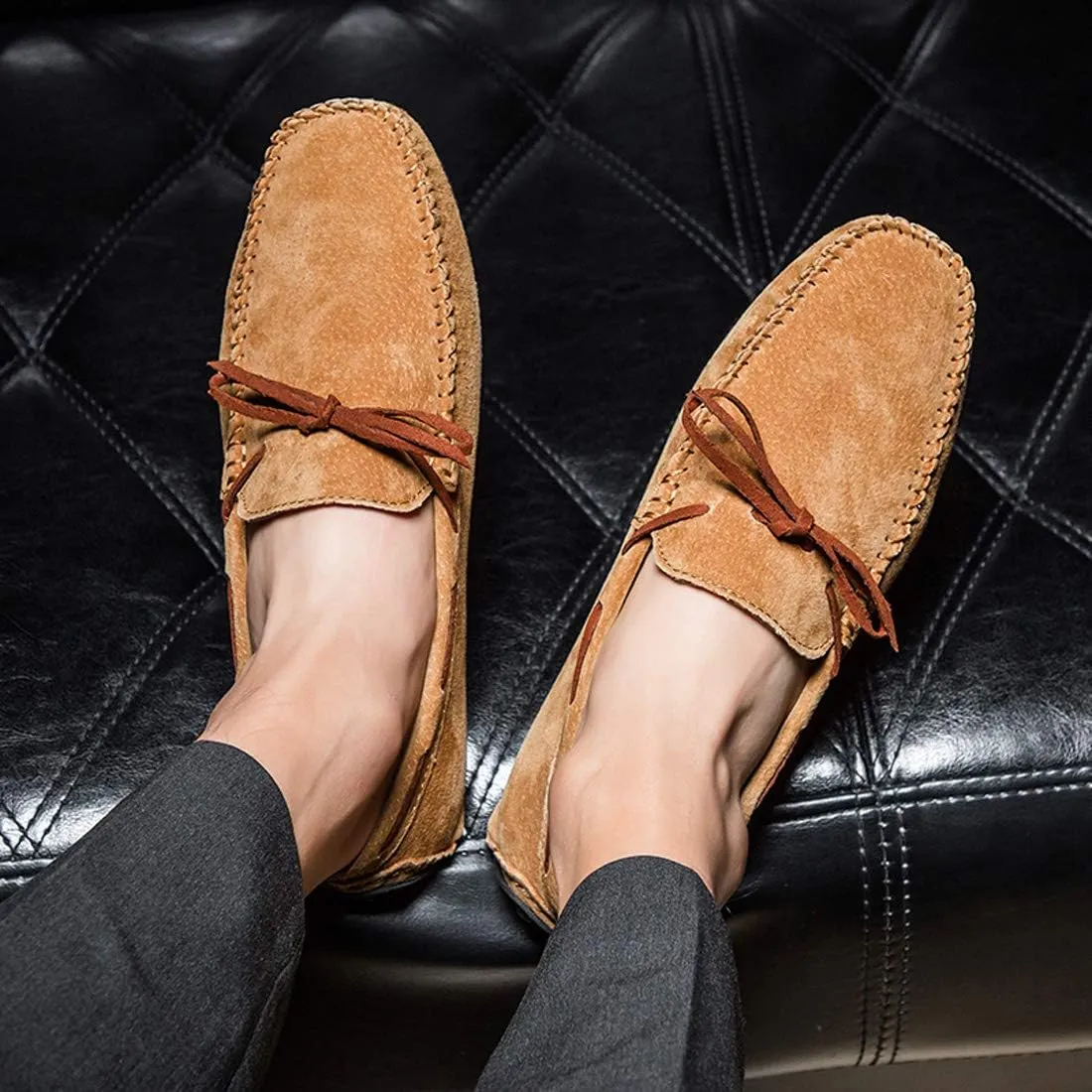 Loafers for Men Casual Moccasins Fashion Suede Lace Slip-on Dress Boat Driving Shoes