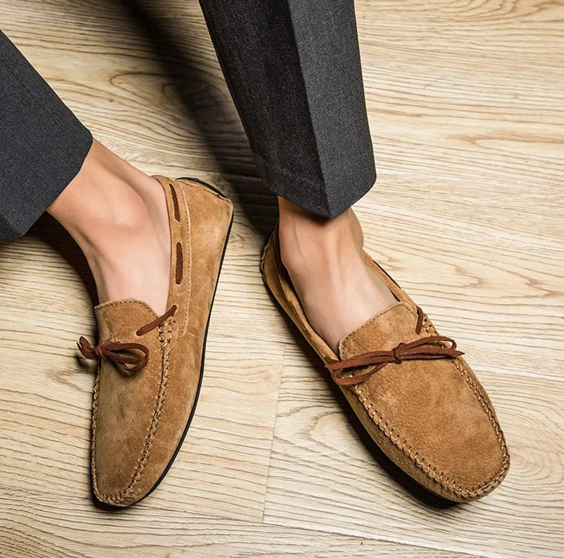 Loafers for Men Casual Moccasins Fashion Suede Lace Slip-on Dress Boat Driving Shoes