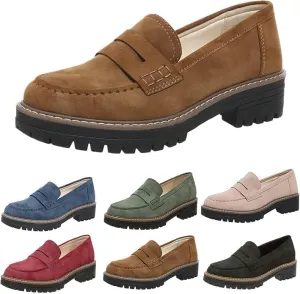 Loafers for Women Platform Black Shoes Slip On-Comfort Suede Chunky Office Business Casual Dress Shoes