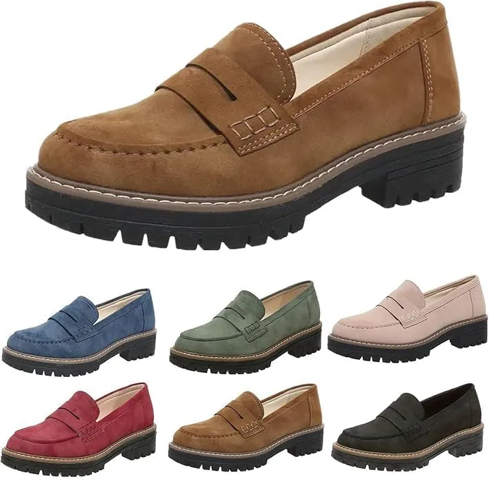 Loafers for Women Platform Black Shoes Slip On-Comfort Suede Chunky Office Business Casual Dress Shoes