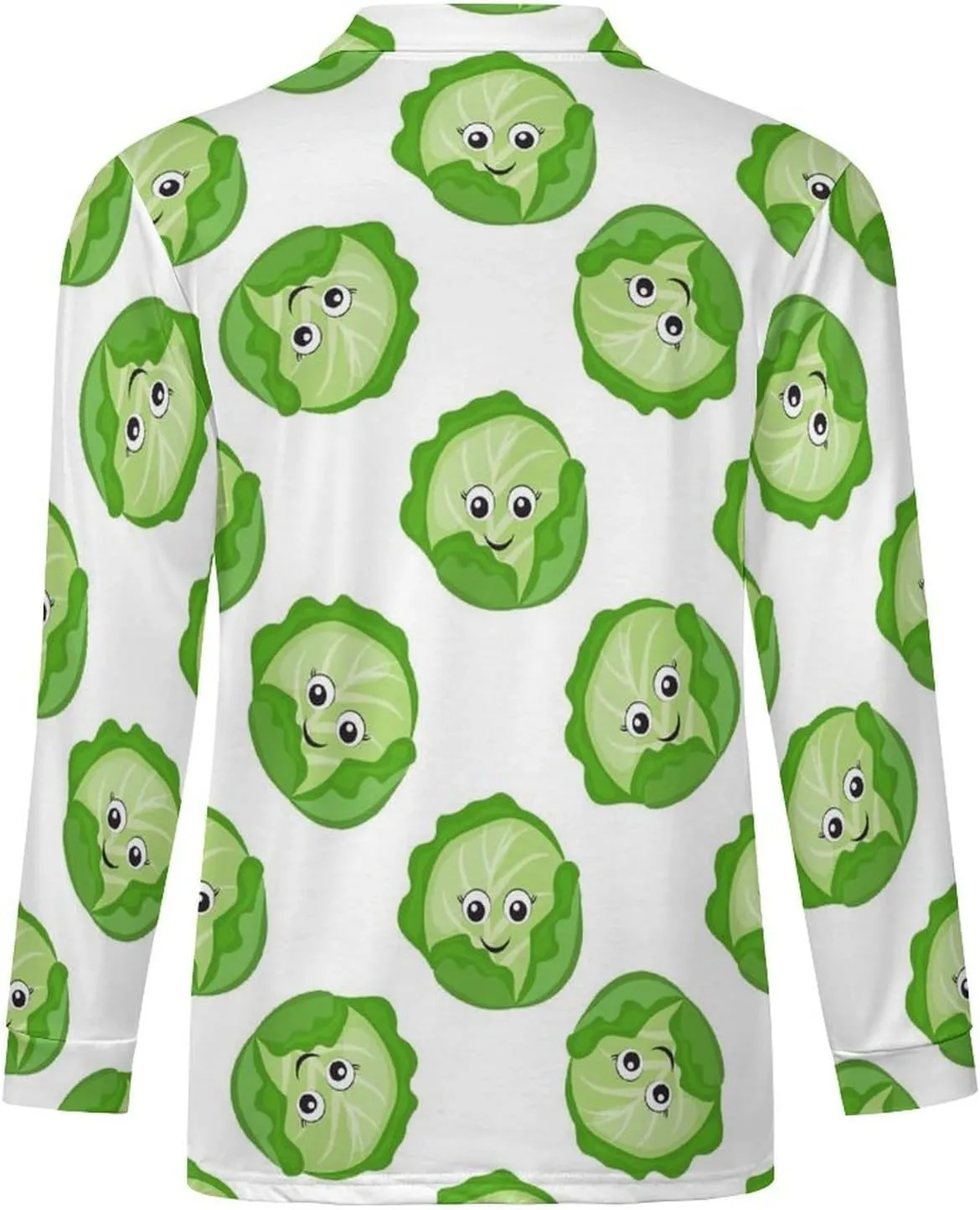 Long Sleeve Polo Shirts for Men - Bright Cabbage Cute Eyes Funny Polo Shirts Mens Shirts Casual Golf Shirts