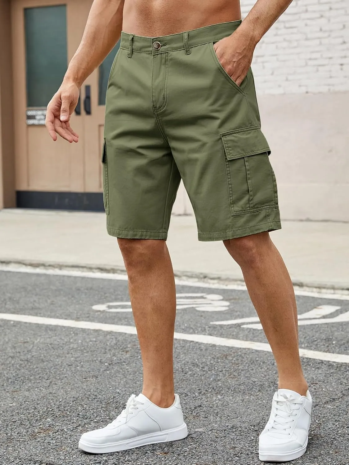LONGBIDA Men's Loose Fit Denim Cargo Shorts with Multi Pockets