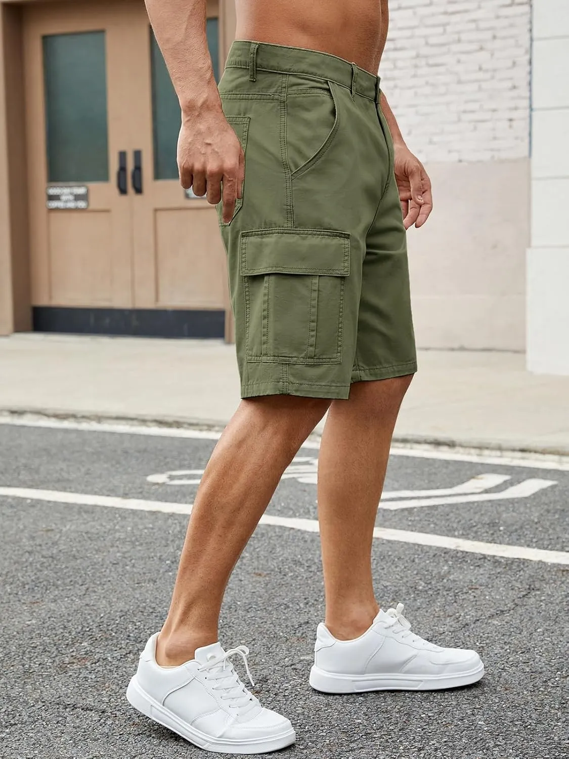 LONGBIDA Men's Loose Fit Denim Cargo Shorts with Multi Pockets