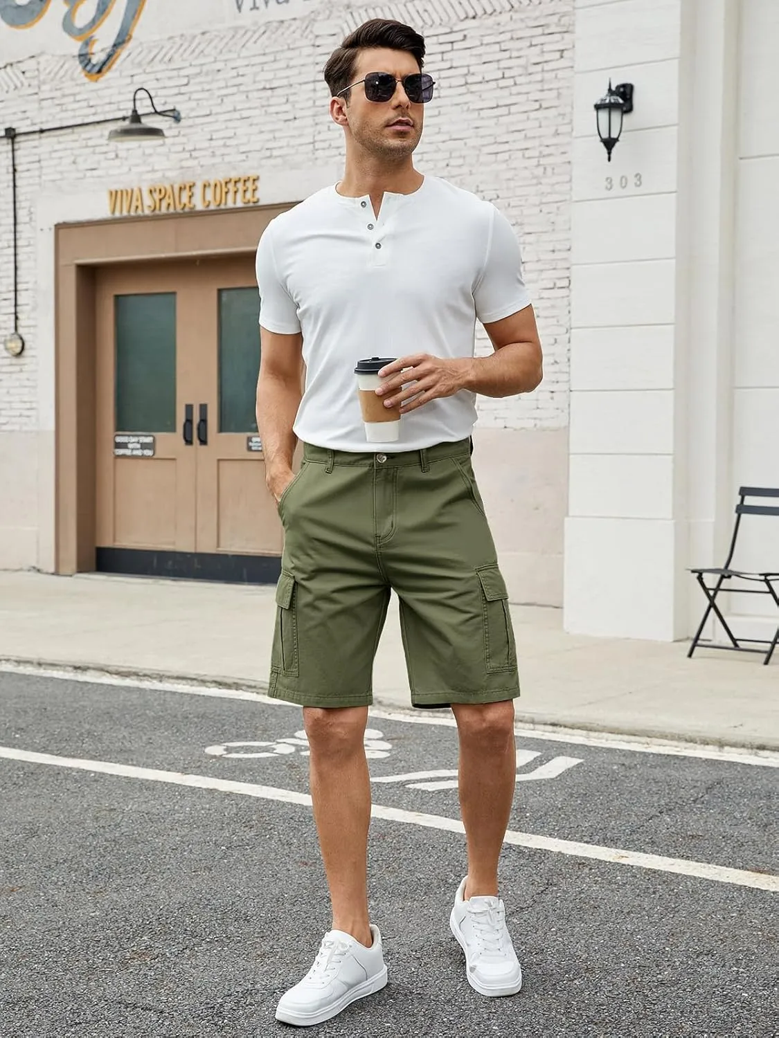 LONGBIDA Men's Loose Fit Denim Cargo Shorts with Multi Pockets