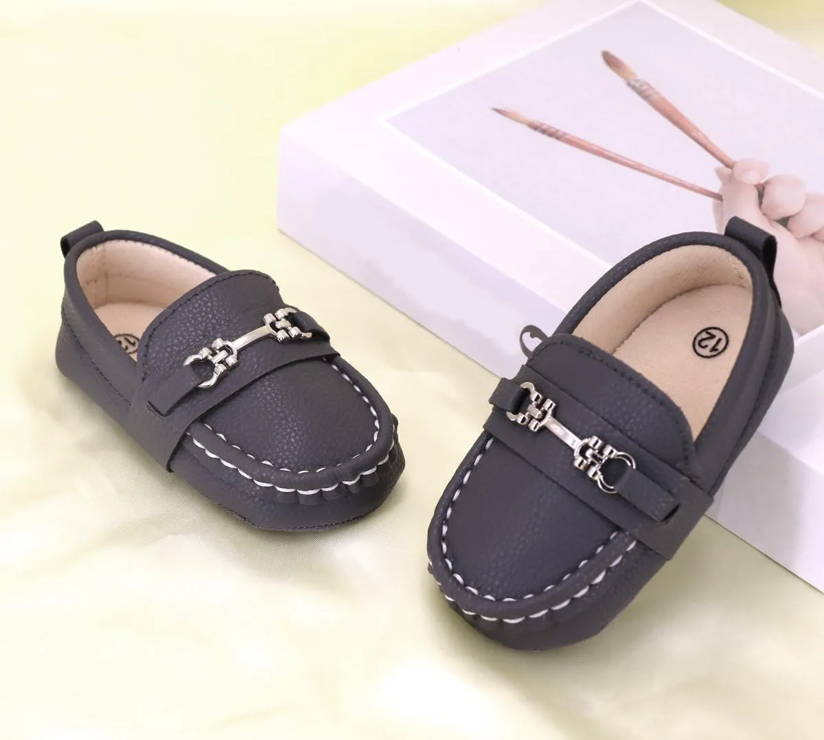 LONSOEN Baby Girls Boys Loafers Prewalker Dress Crib Shoes
