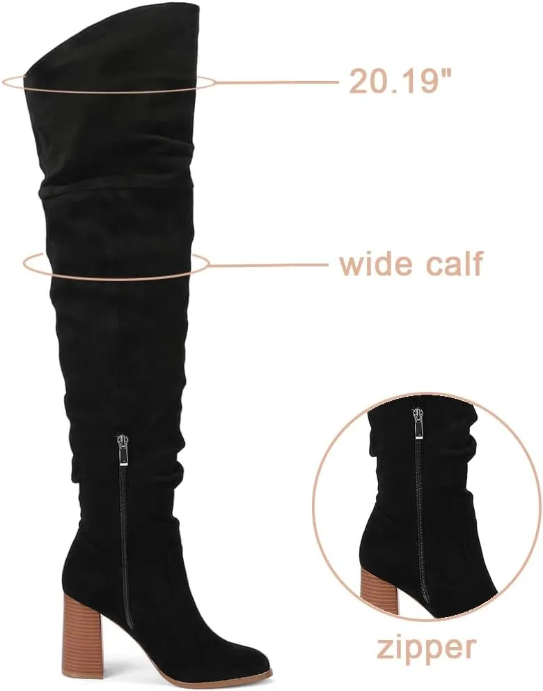 Lovee Cosee Women's Knee High Faux Suede Boots Pointed Toe Chunky Block High Heel Stretch Winter Thigh High Boots