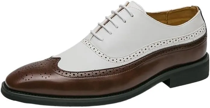 Luxury Italian Men's Oxford, Two Tone Genuine Leather Shoes, Men All-Match Dress Shoes, Cap Toe Lace Up Business Formal Shoes, Comfortable Casual Loafers