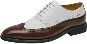 Luxury Italian Men's Oxford, Two Tone Genuine Leather Shoes, Men All-Match Dress Shoes, Cap Toe Lace Up Business Formal Shoes, Comfortable Casual Loafers