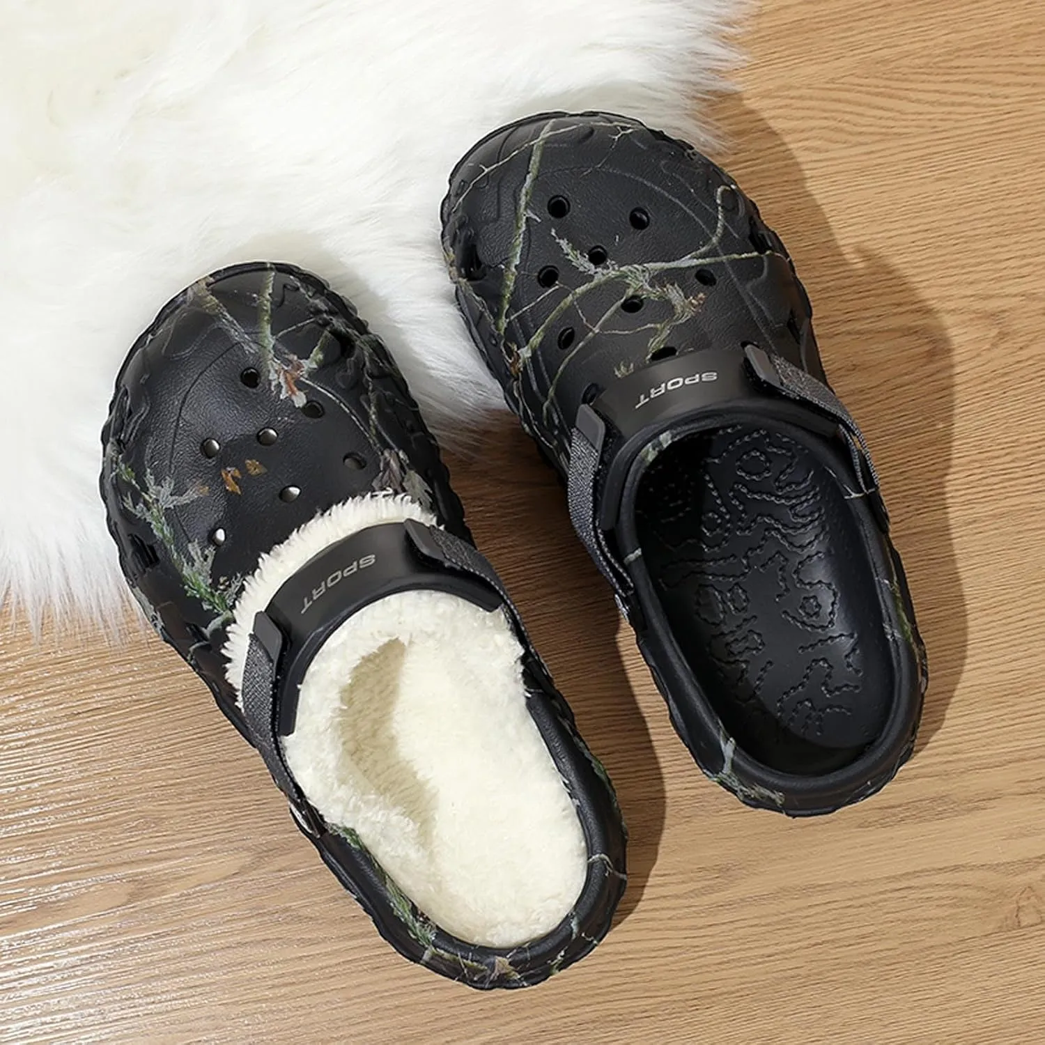 Meidiastra Women's Mens Fur Lined Clogs Waterproof Non Slip Garden Shoes Warm Plush House Slippers Indoor Outdoor Mules