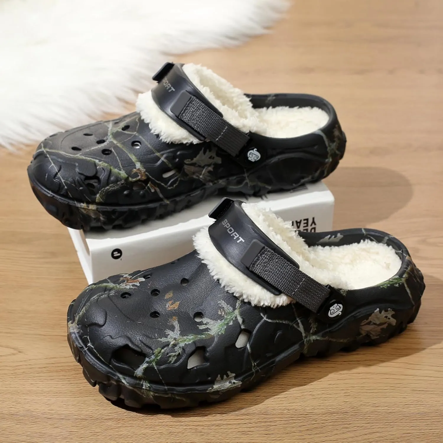 Meidiastra Women's Mens Fur Lined Clogs Waterproof Non Slip Garden Shoes Warm Plush House Slippers Indoor Outdoor Mules