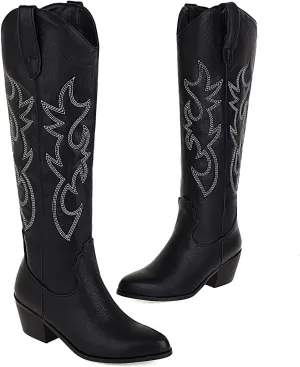 MeiLuSi Knee High Cowboy Boots Women's Cowgirl Boots for Women Embroidered Fashion Pull on Tall Western Boot