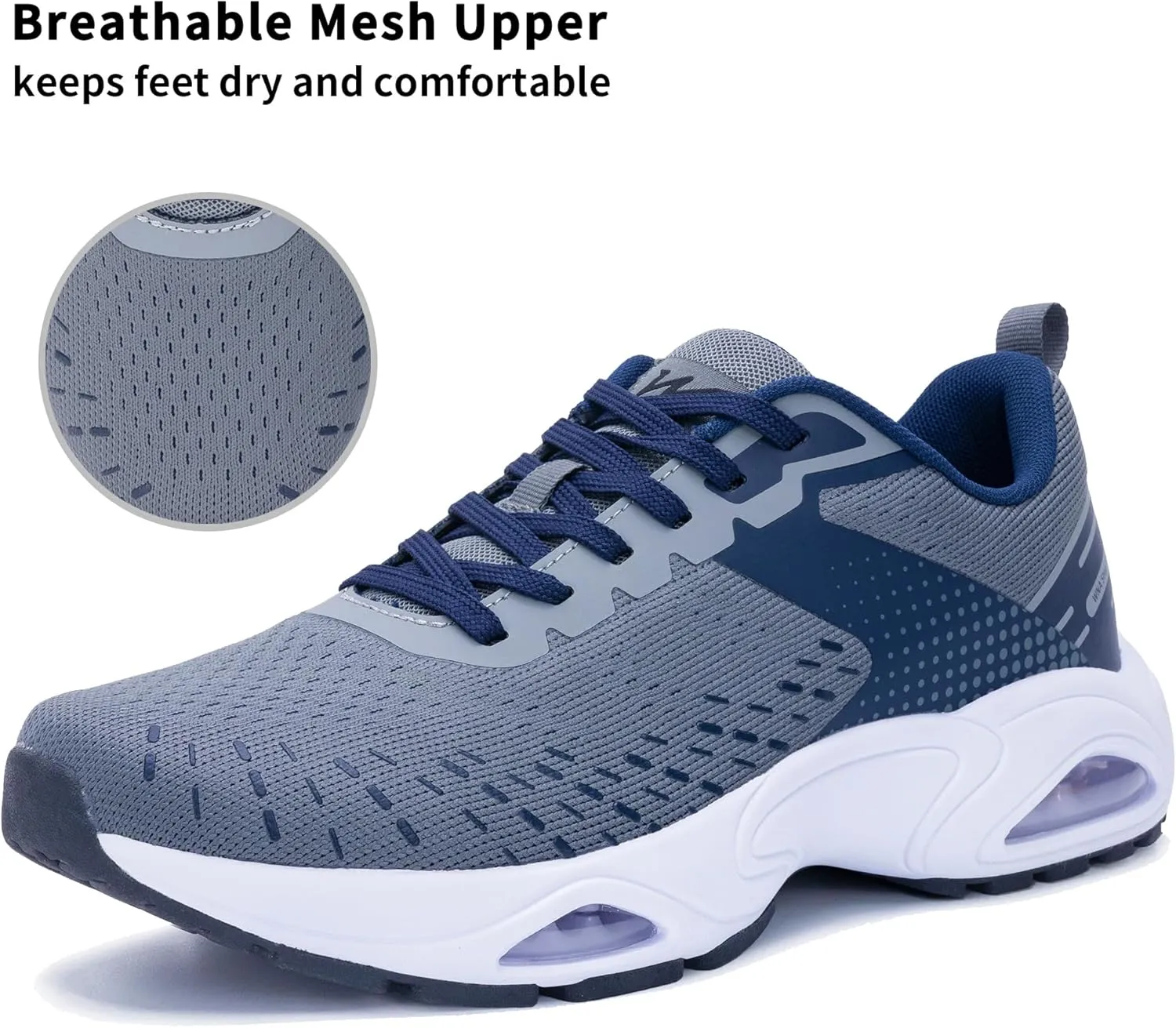 Men Air Running Shoes with Dual Cushions Breathable Lightweight Tennis Walking Sneakers Memory Foam Athletic Sport Shoes