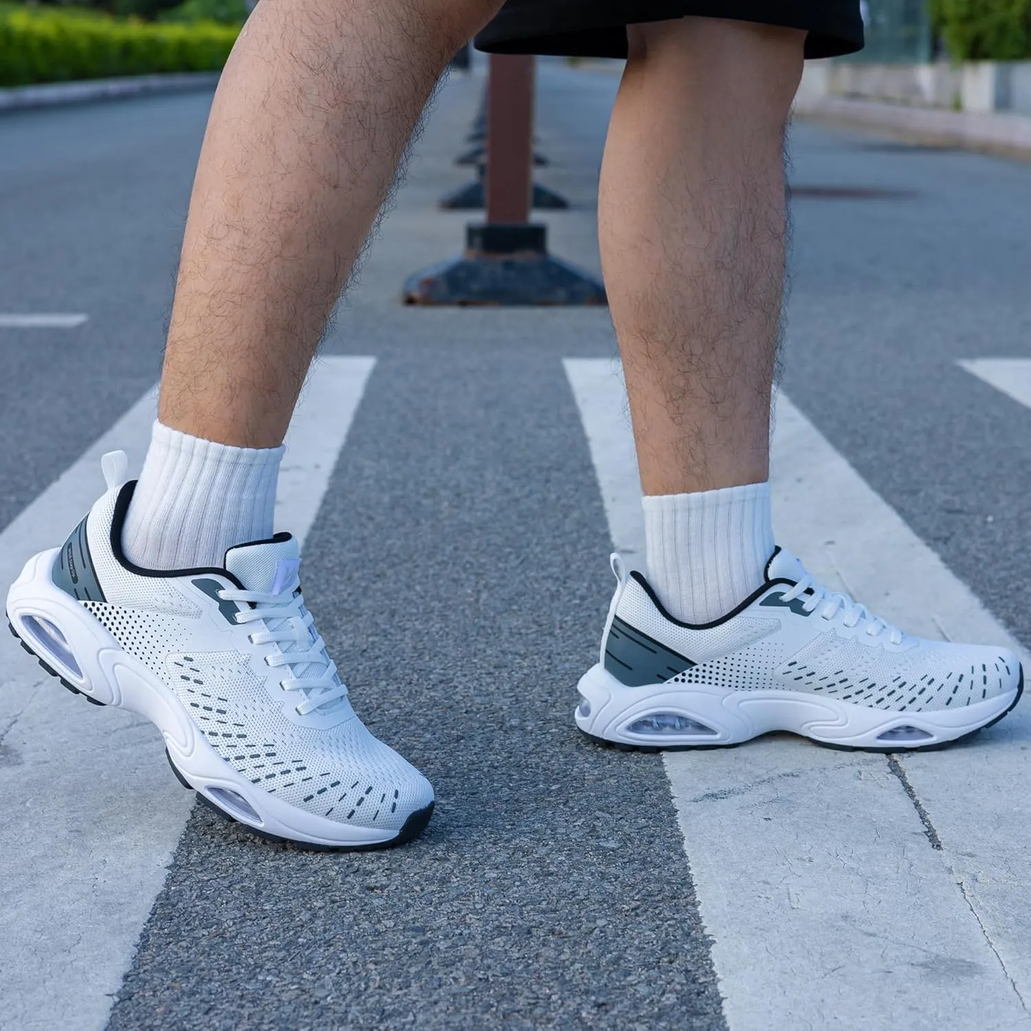 Men Air Running Shoes with Dual Cushions Breathable Lightweight Tennis Walking Sneakers Memory Foam Athletic Sport Shoes