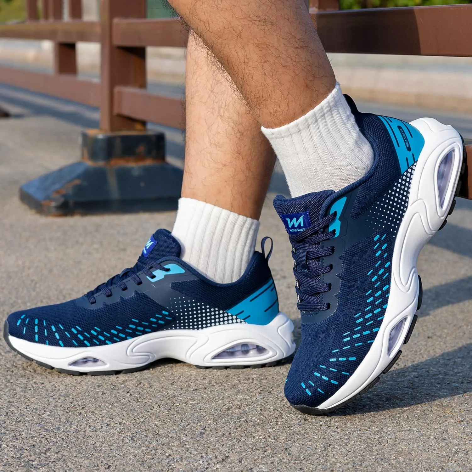 Men Air Running Shoes with Dual Cushions Breathable Lightweight Tennis Walking Sneakers Memory Foam Athletic Sport Shoes