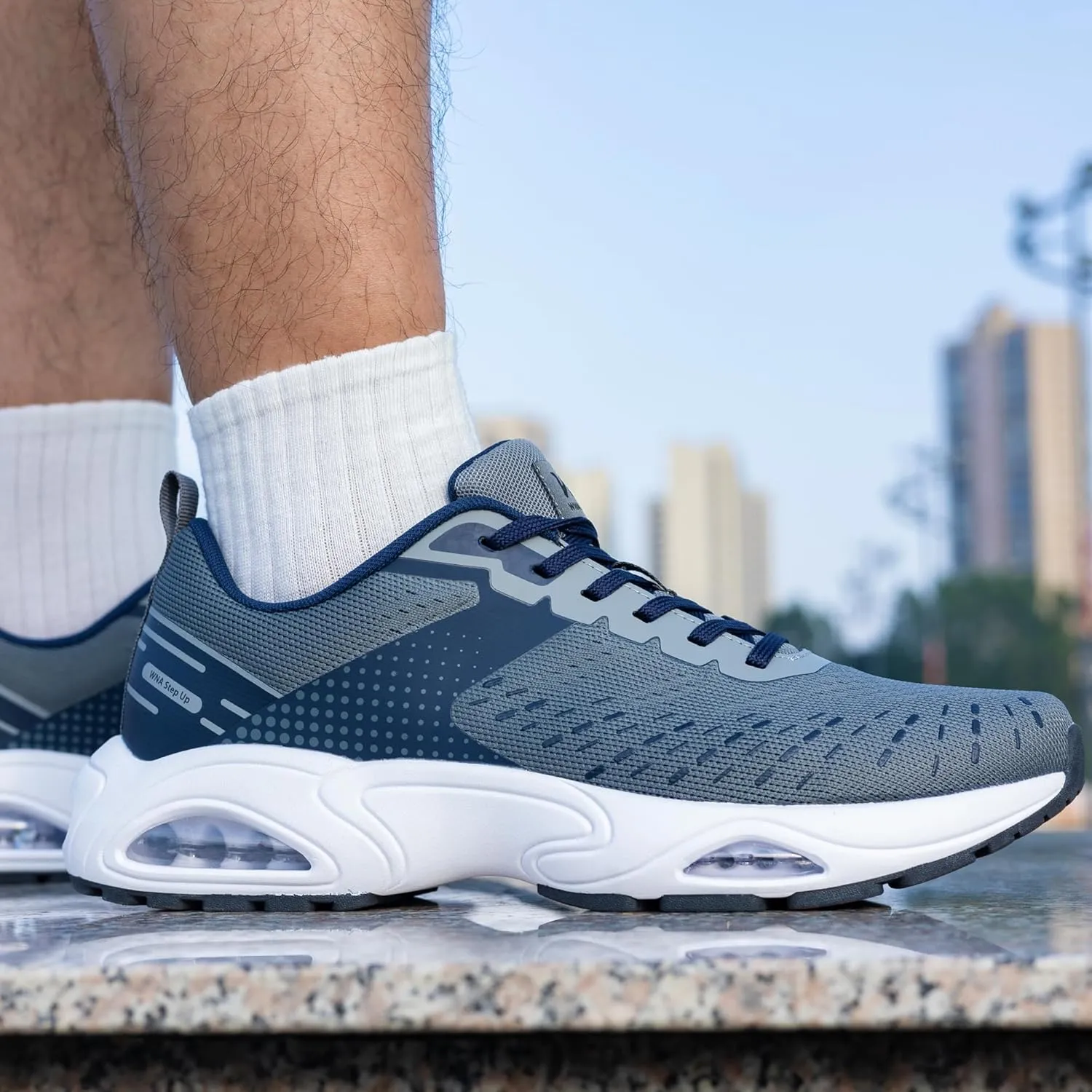 Men Air Running Shoes with Dual Cushions Breathable Lightweight Tennis Walking Sneakers Memory Foam Athletic Sport Shoes