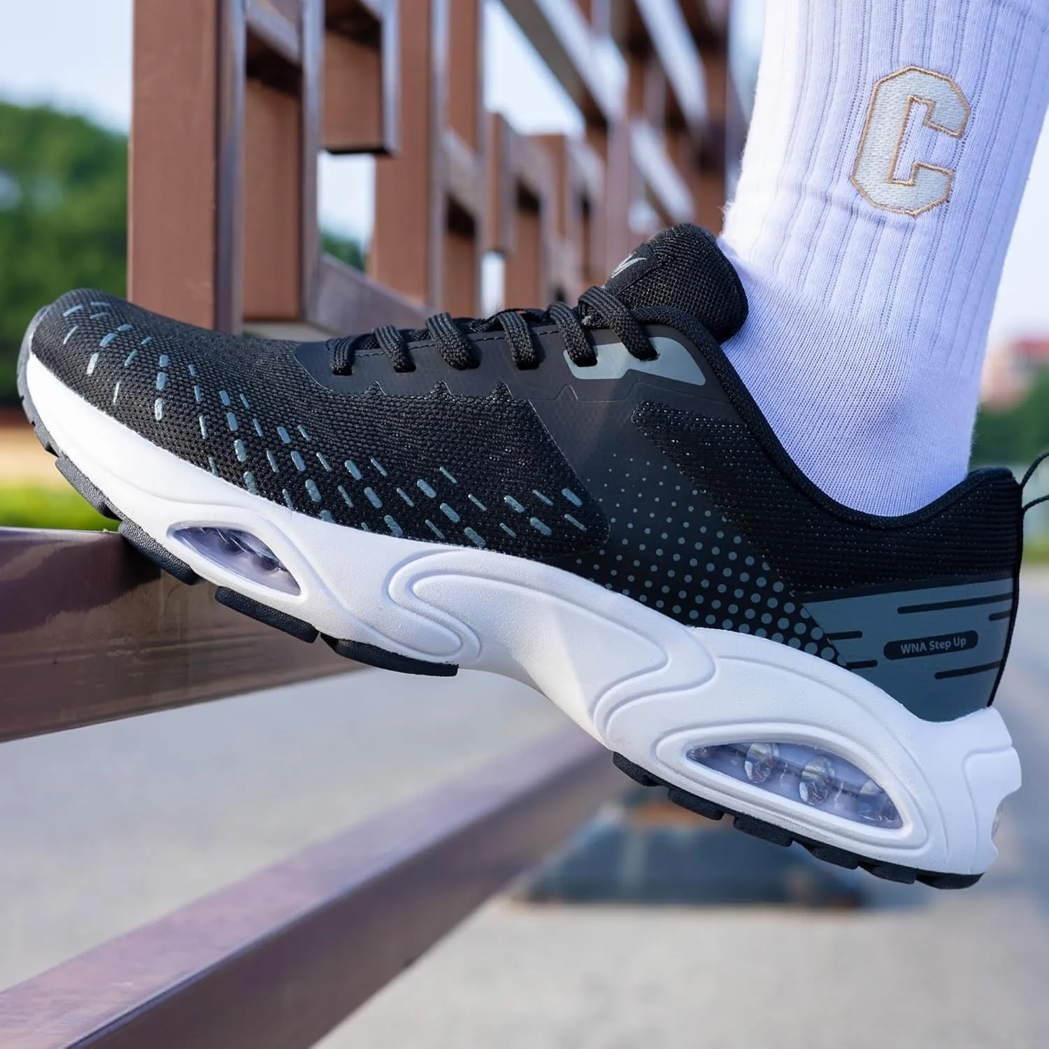 Men Air Running Shoes with Dual Cushions Breathable Lightweight Tennis Walking Sneakers Memory Foam Athletic Sport Shoes