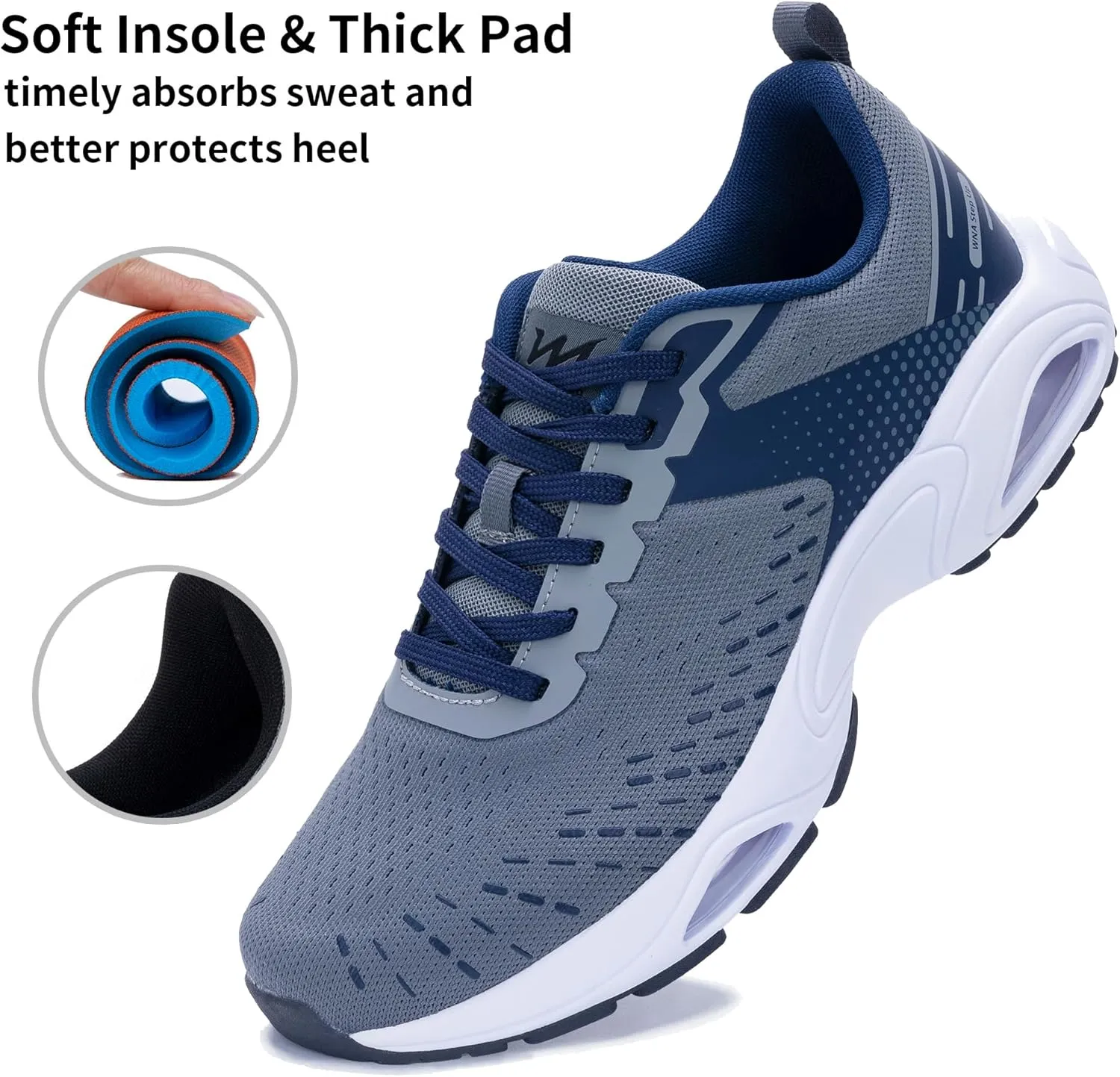 Men Air Running Shoes with Dual Cushions Breathable Lightweight Tennis Walking Sneakers Memory Foam Athletic Sport Shoes