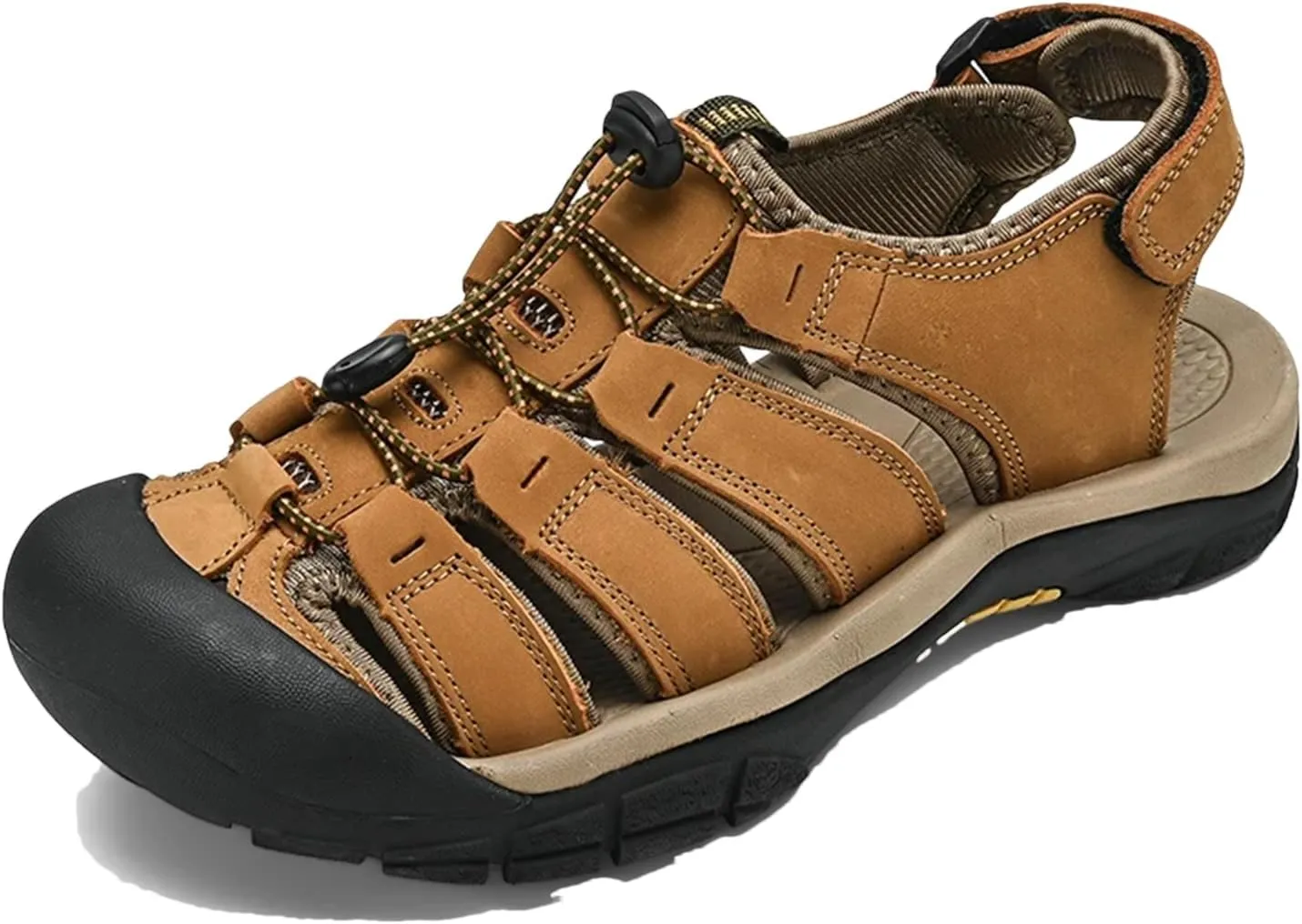 Men's Breathable Leather Sandals - Durable Beach Shoes with Reinforced Construction
