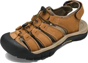Men's Breathable Leather Sandals - Durable Beach Shoes with Reinforced Construction