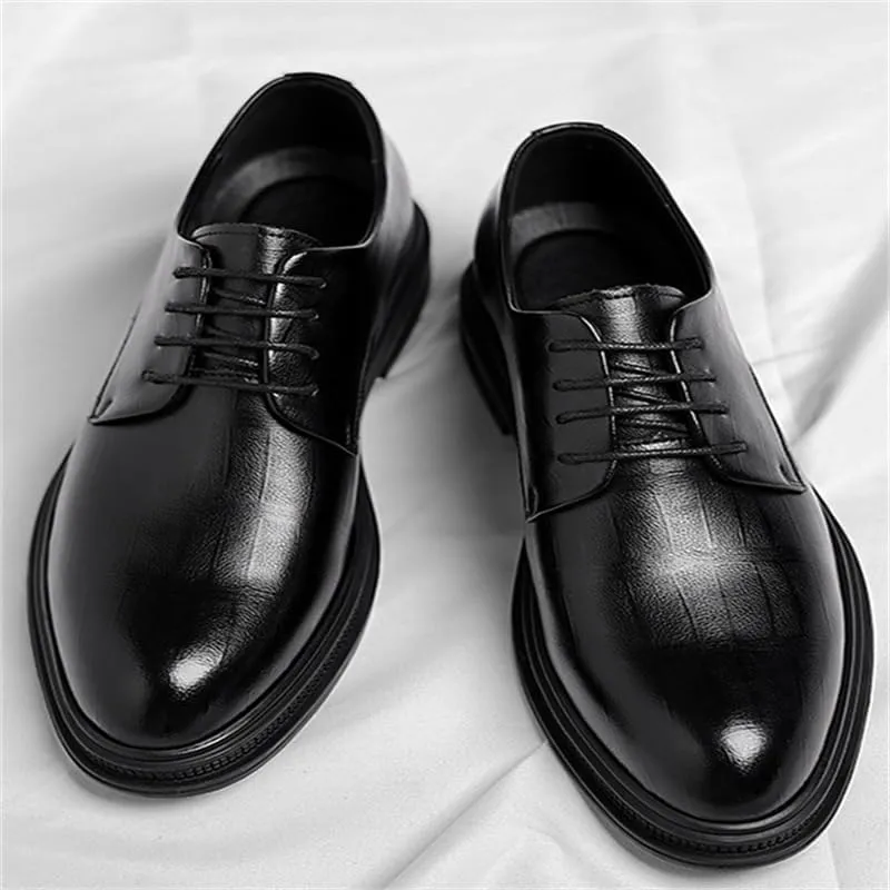 Men's Business Dress Height-Enhancing Square-Heel Casual Shoes Round-Toe Breathable Wedding Groom Shoes for Men