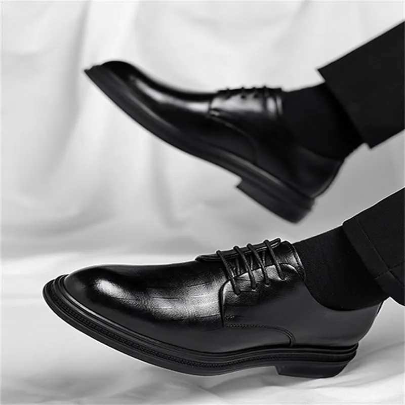 Men's Business Dress Height-Enhancing Square-Heel Casual Shoes Round-Toe Breathable Wedding Groom Shoes for Men