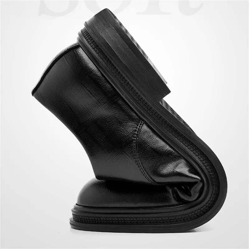 Men's Business Dress Height-Enhancing Square-Heel Casual Shoes Round-Toe Breathable Wedding Groom Shoes for Men