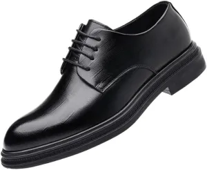 Men's Business Dress Height-Enhancing Square-Heel Casual Shoes Round-Toe Breathable Wedding Groom Shoes for Men