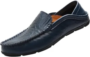 Men's Crocodile Print Leather Loafers - Round Toe, Flat Heel, Slip-Resistant, Anti-Slip Casual Slip-Ons for Parties