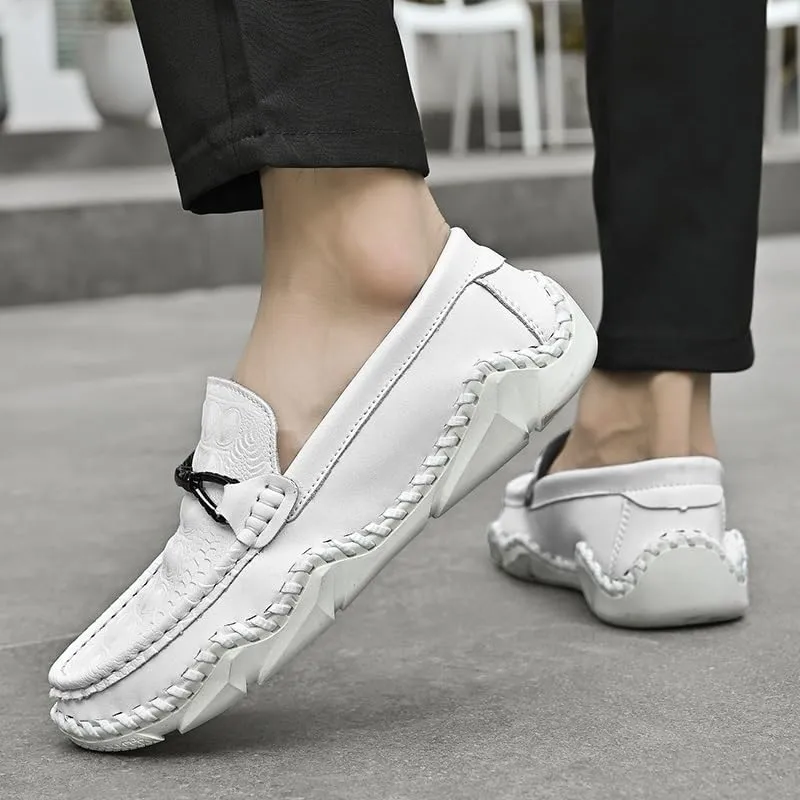 Men's Crocodile Print Leather Loafers - Round Toe Flexible Slip-Resistant Shoes, Comfortable Anti-Slip Slip-Ons for Prom & Casual Wear