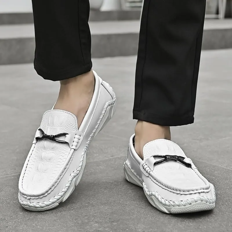 Men's Crocodile Print Leather Loafers - Round Toe Flexible Slip-Resistant Shoes, Comfortable Anti-Slip Slip-Ons for Prom & Casual Wear