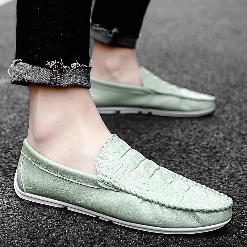 Men's Crocodile Print Vegan Leather Loafers -Round Toe Lightweight Comfortable Anti-Slip Slip-Ons for Casual Wear