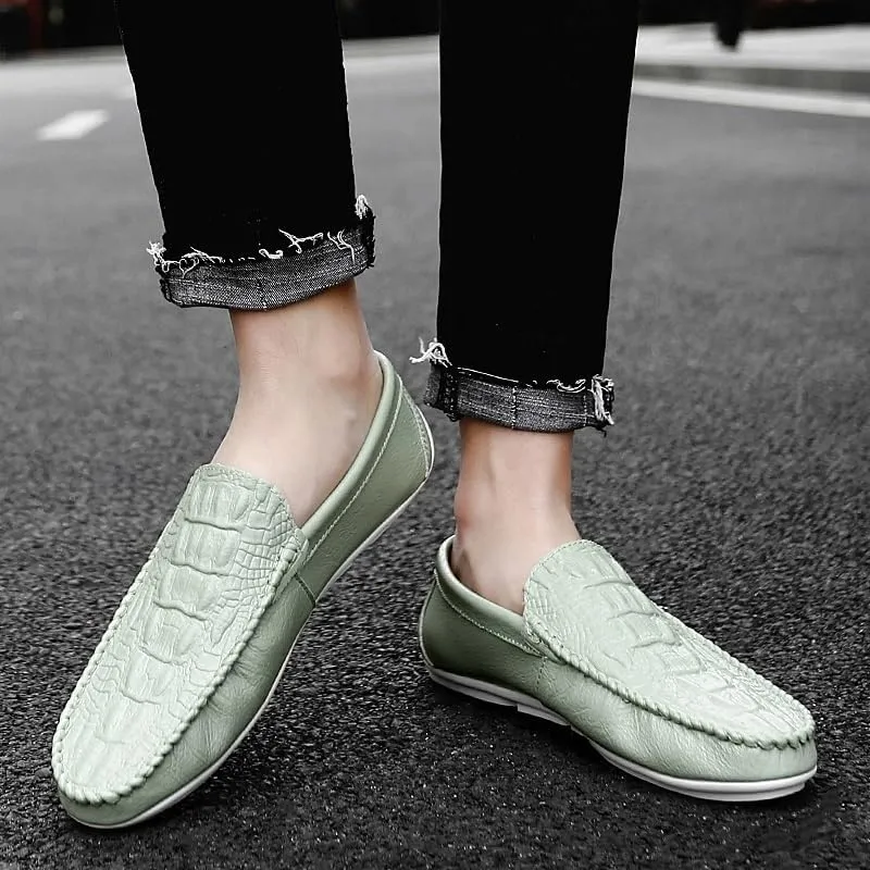 Men's Crocodile Print Vegan Leather Loafers -Round Toe Lightweight Comfortable Anti-Slip Slip-Ons for Casual Wear