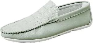 Men's Crocodile Print Vegan Leather Loafers -Round Toe Lightweight Comfortable Anti-Slip Slip-Ons for Casual Wear