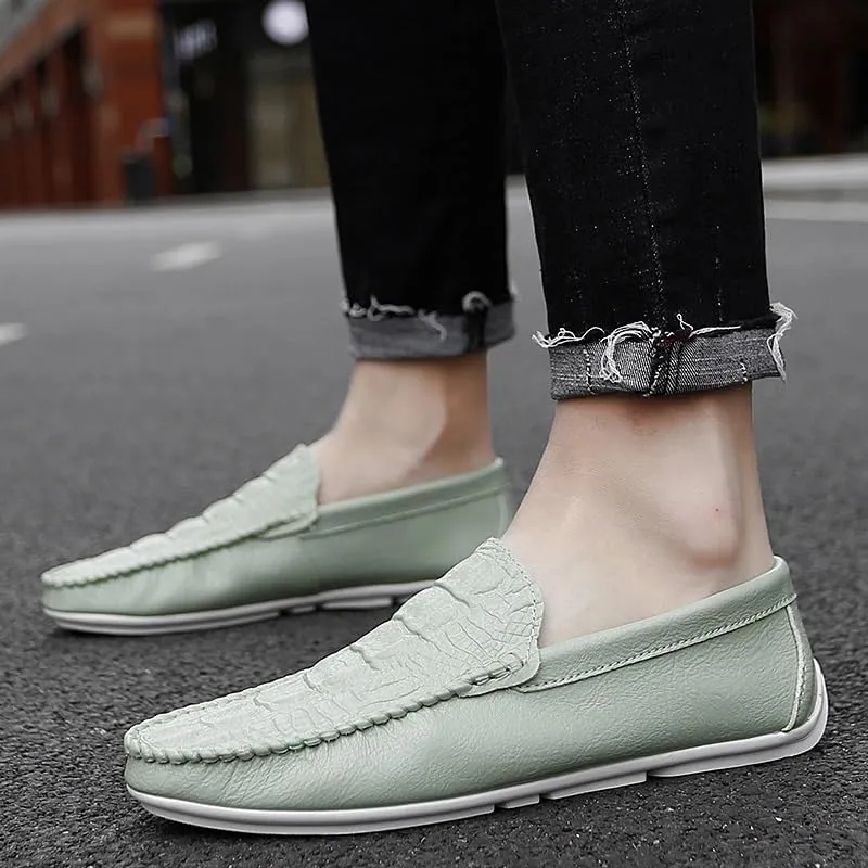 Men's Crocodile Print Vegan Leather Loafers -Round Toe Lightweight Comfortable Anti-Slip Slip-Ons for Casual Wear