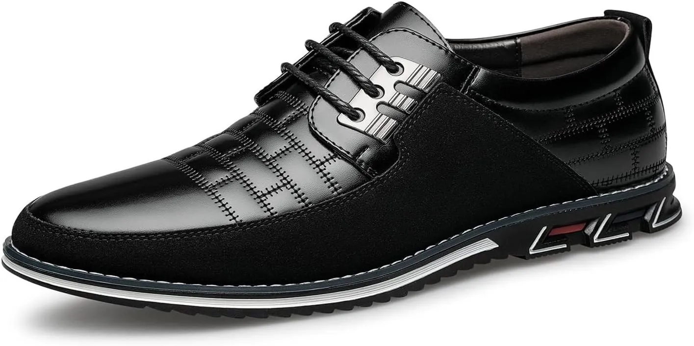 Men's Dress Shoes Wide Width, Comfort Dress Sneakers Men Fashion Business Casual Oxford Shoes Soft Loafers Derby Shoe for Office Working Driving Walking