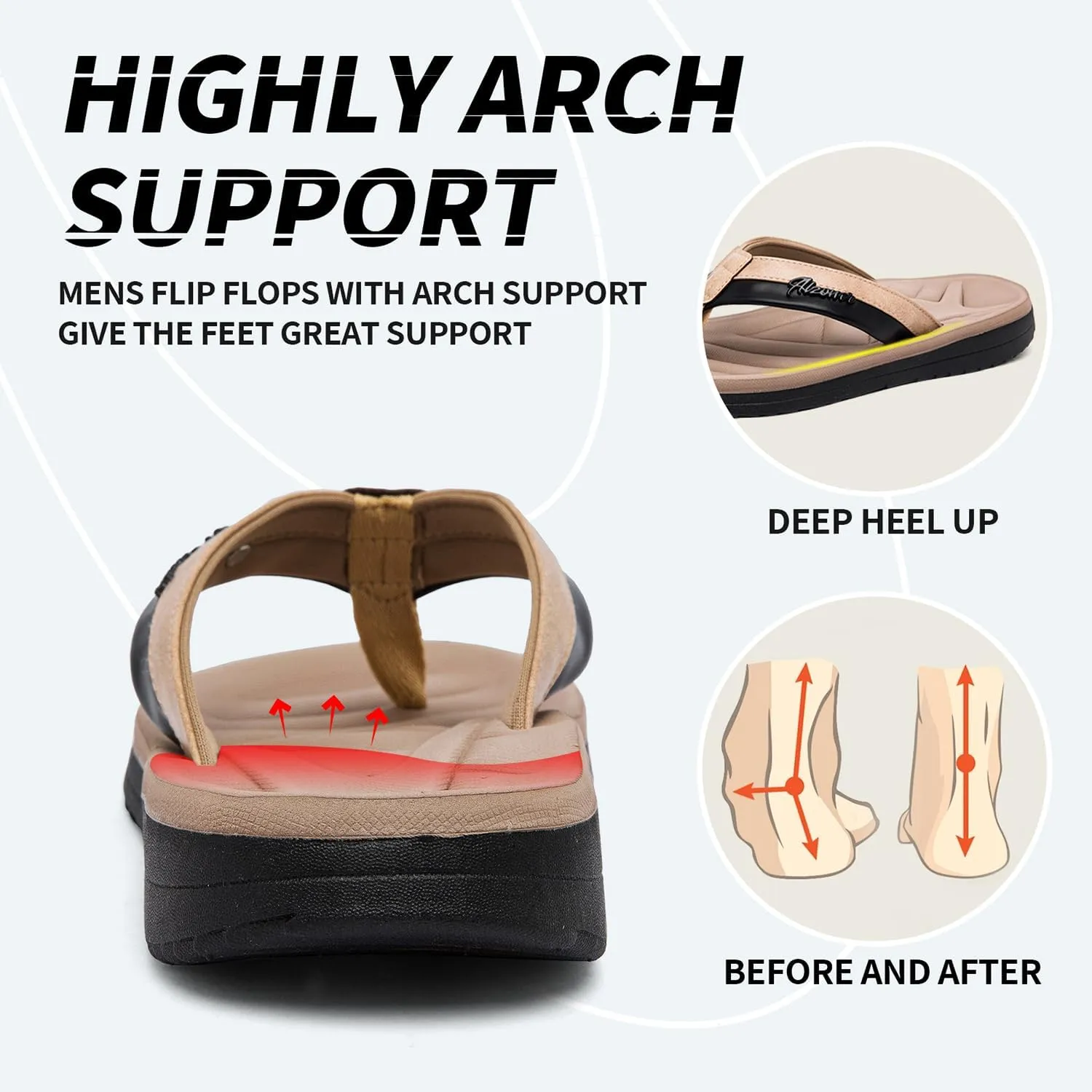Men's Flip Flops Sandal Casual Comfortable Outdoor Thong Sandals for Men Summer Beach Slides Lightweight Non-Slip Shoes with Soft Cushion Arch Support
